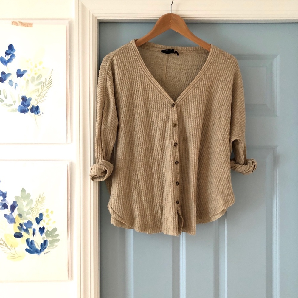Urban Outfitters Oversized Thermal ButtonFront Top